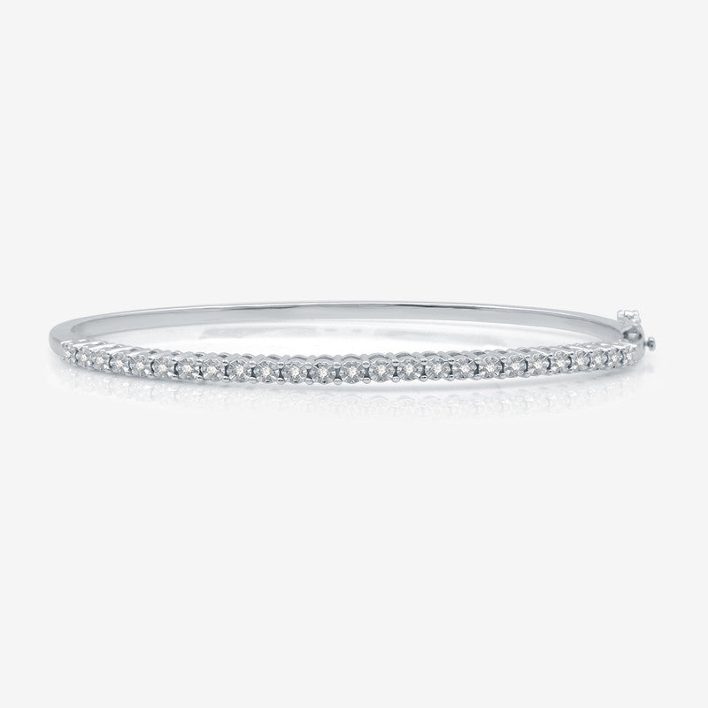 1/4 Cttw Diamond Bangle Sterling Silver Bracelet