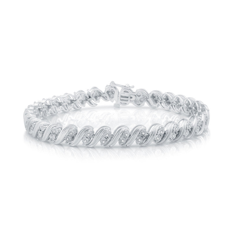 1/4 Cttw Diamond Round "S" Link Silver Bracelet