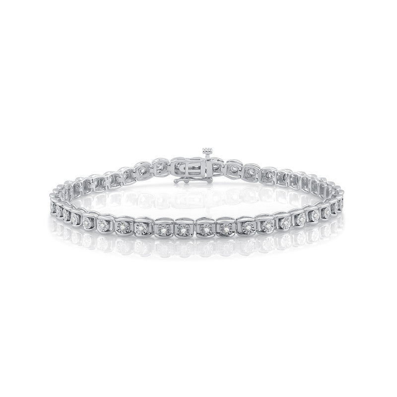 1 Cttw Diamond Round MiraclePlate Silver Bracelet