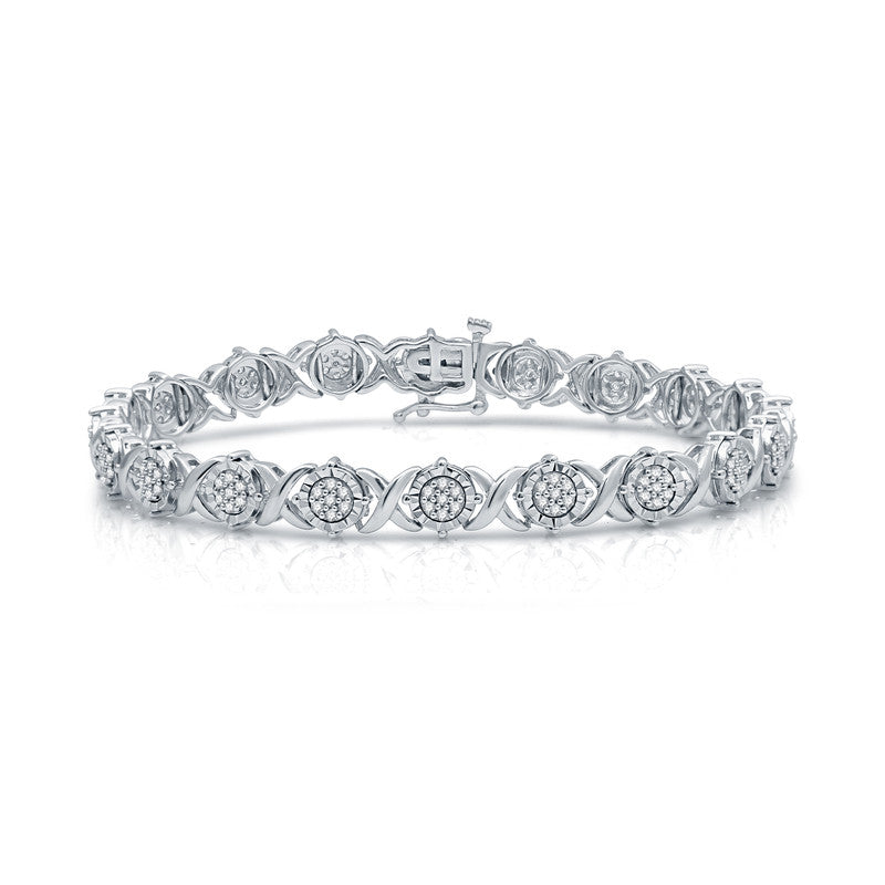 1 Cttw Diamond "X & O" Sterling Silver Bracelet