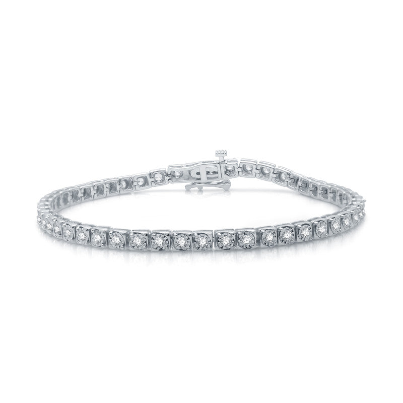 1 Cttw Diamond Round Miracle Plate Silver Bracelet