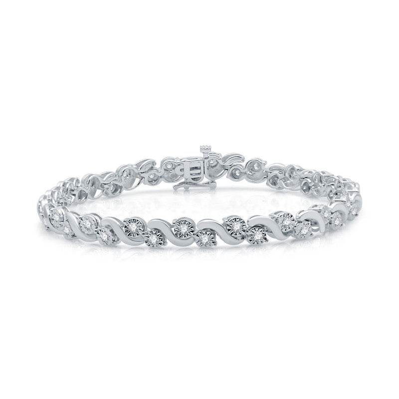 1 Cttw Diamond "S" Miracle Plate Silver Bracelet