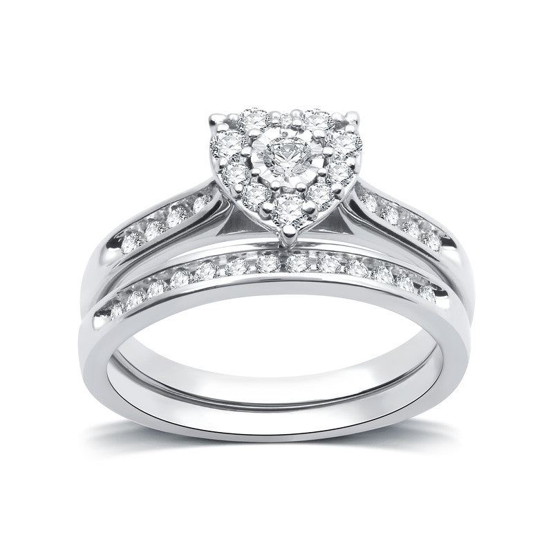 3/8 Cttw Diamond Heart Bridal Set in Silver-Size 7