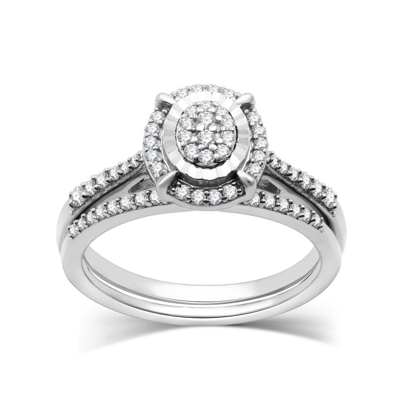 1/3 Cttw Diamond Oval Bridal Set in Silver-Size 7