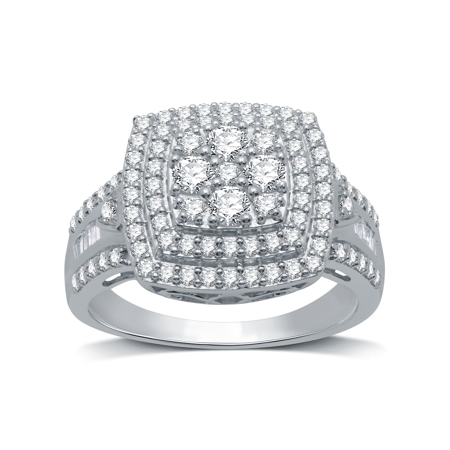 1 Cttw Multi-Diamond and .925 Sterling Silver Statement Ring