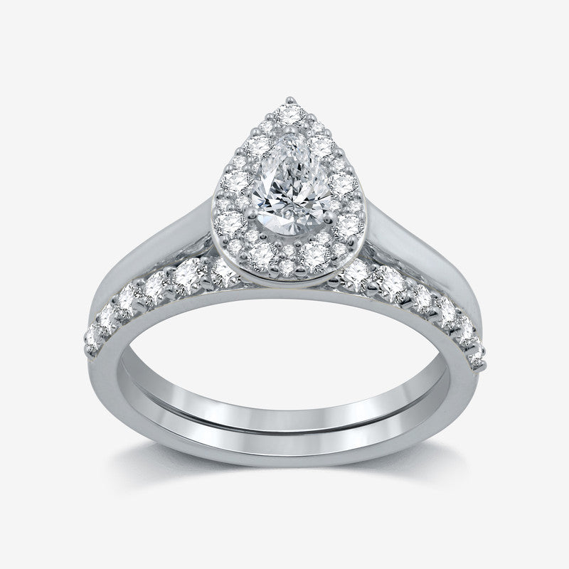 3/8 Cttw Lab-Grown Diamond Halo Pear Bridal Set
