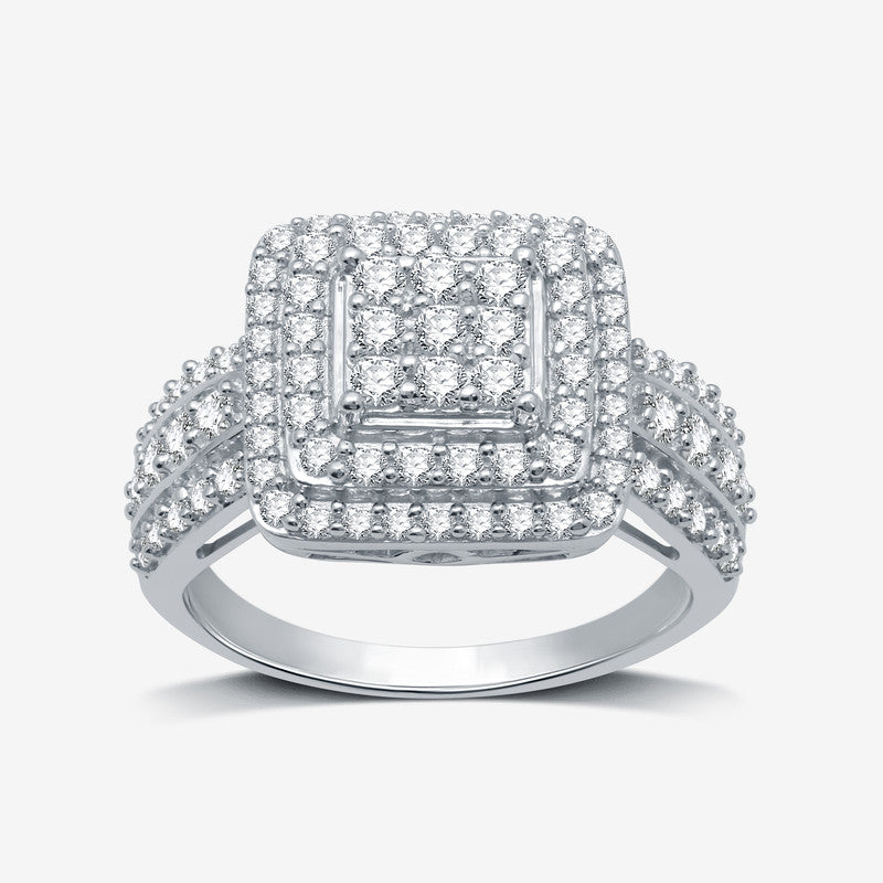 1 Cttw Lab Grown Diamond Cushion Style Silver Ring-Size 7