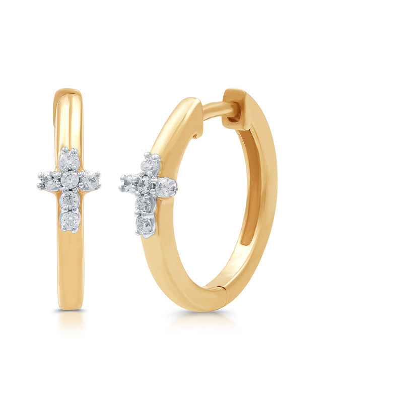 1/10 Cttw Lab-Grown Diamond Cross Hoop Earrings 14Kt Gold Plated Sterling Silver Prestige Collection