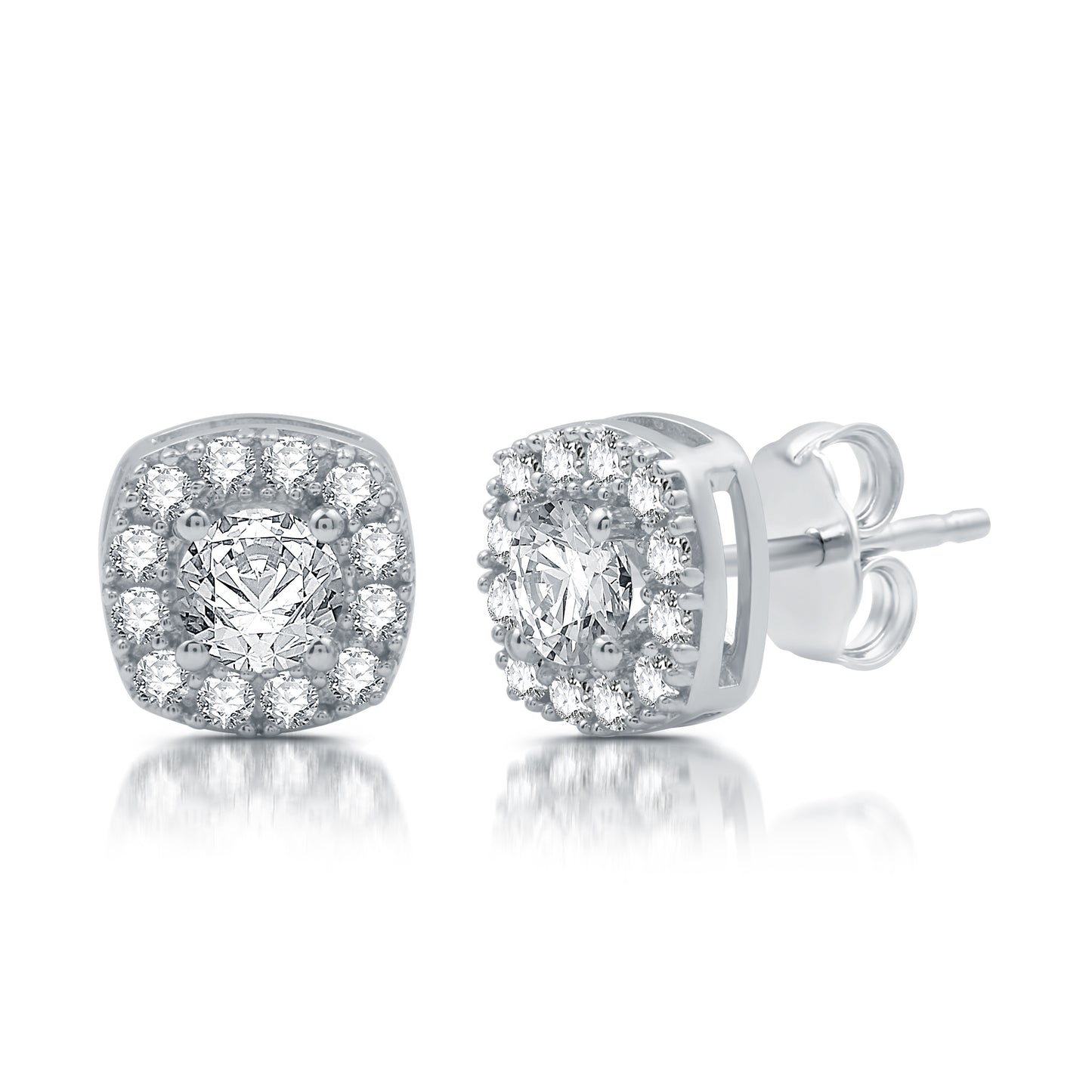 1 1/10 Cttw Created White Sapphire & .925 Sterling Silver Cushion Cut Halo Earrings
