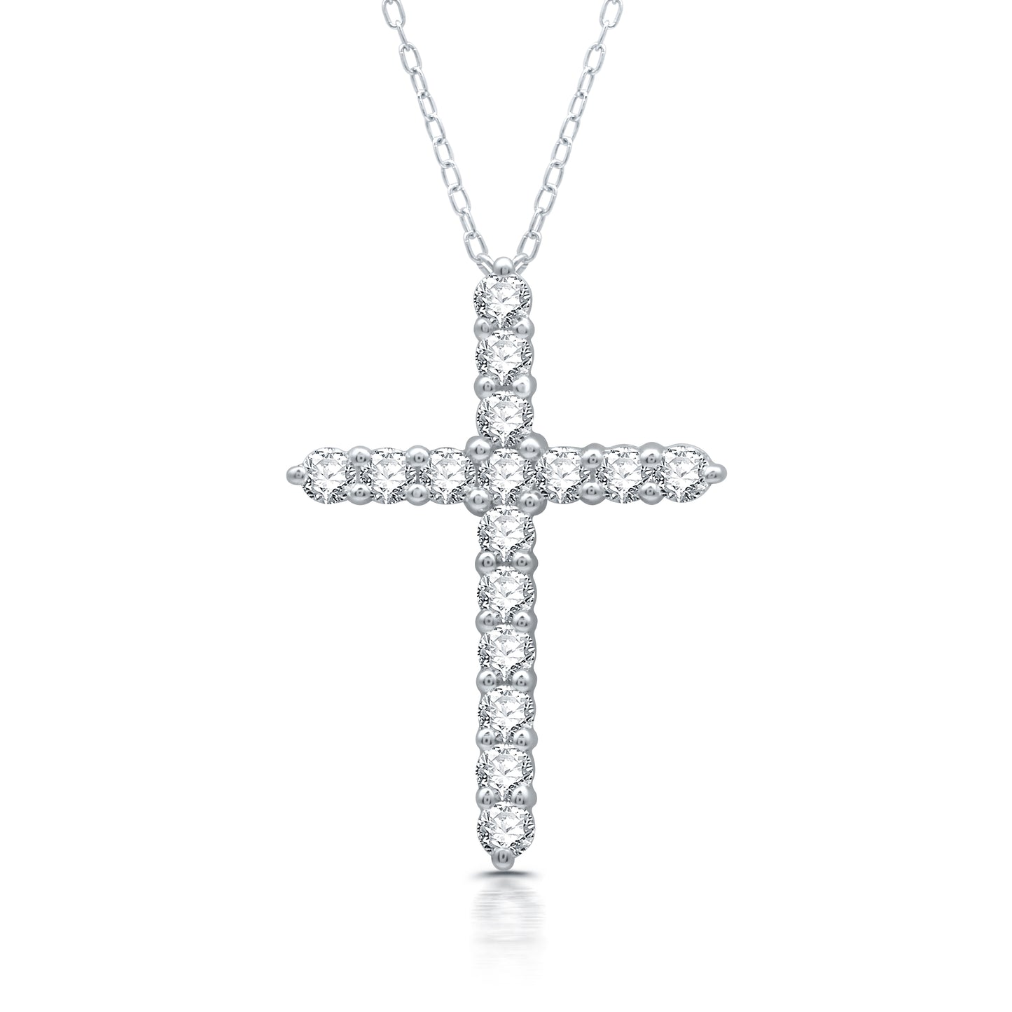 1 Cttw Created White Sapphire and .925 Sterling Silver Cross Pendant Necklace