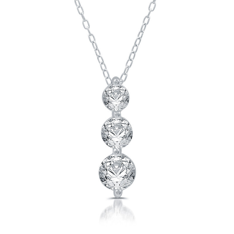 3-Stone Created White Sapphire Silver Pendant 18"