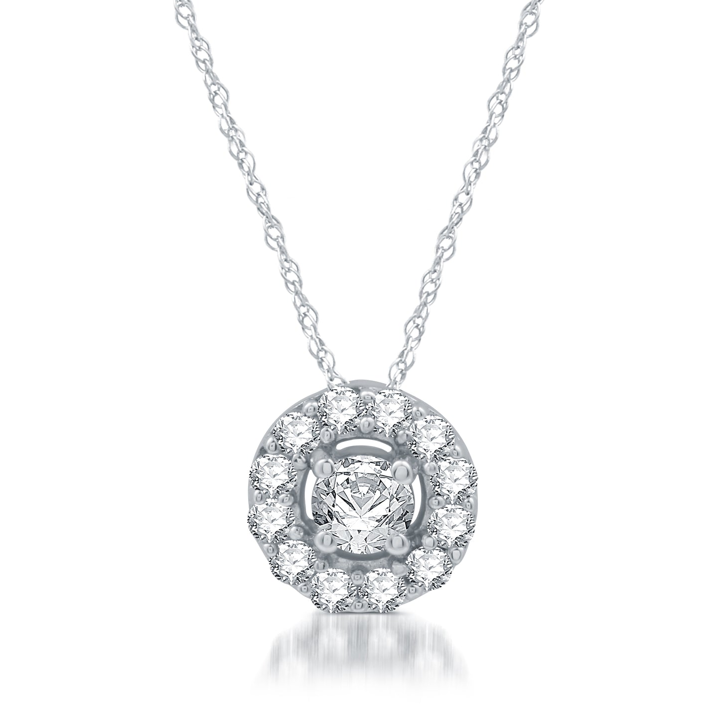 0.69 Cttw Created White Sapphire & .925 Sterling Silver Circle Pendant Necklace