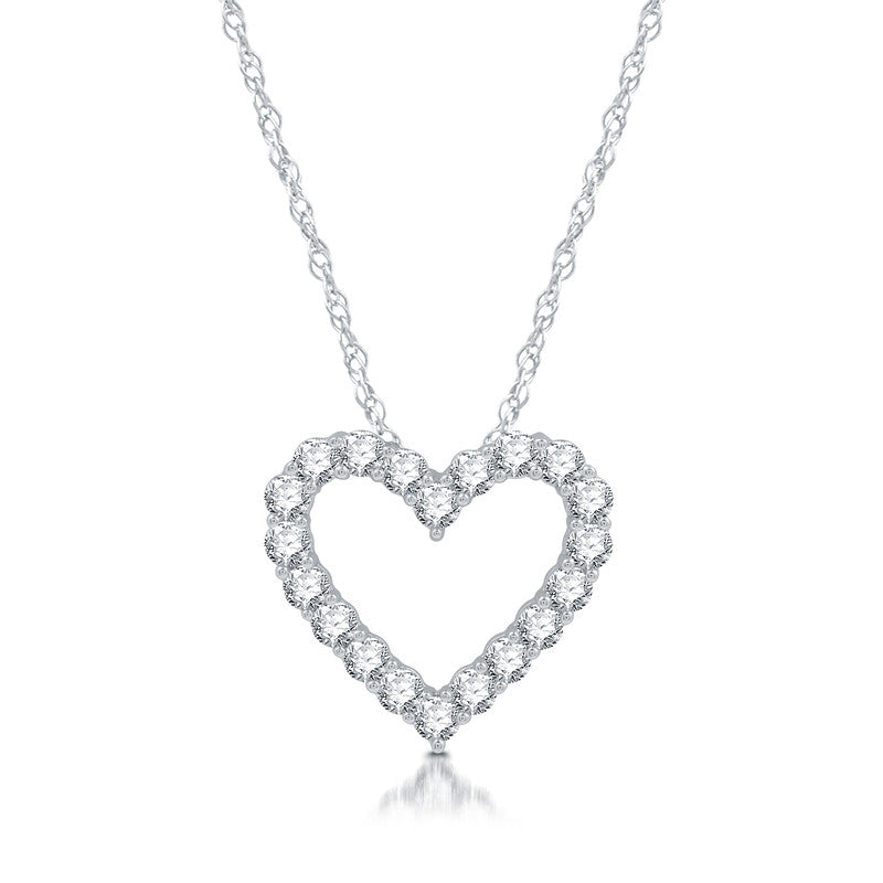 White Sapphire (created) Heart Pendant in Silver