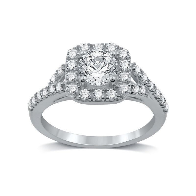 Created White Sapphire Halo Silver Ring - Size 7