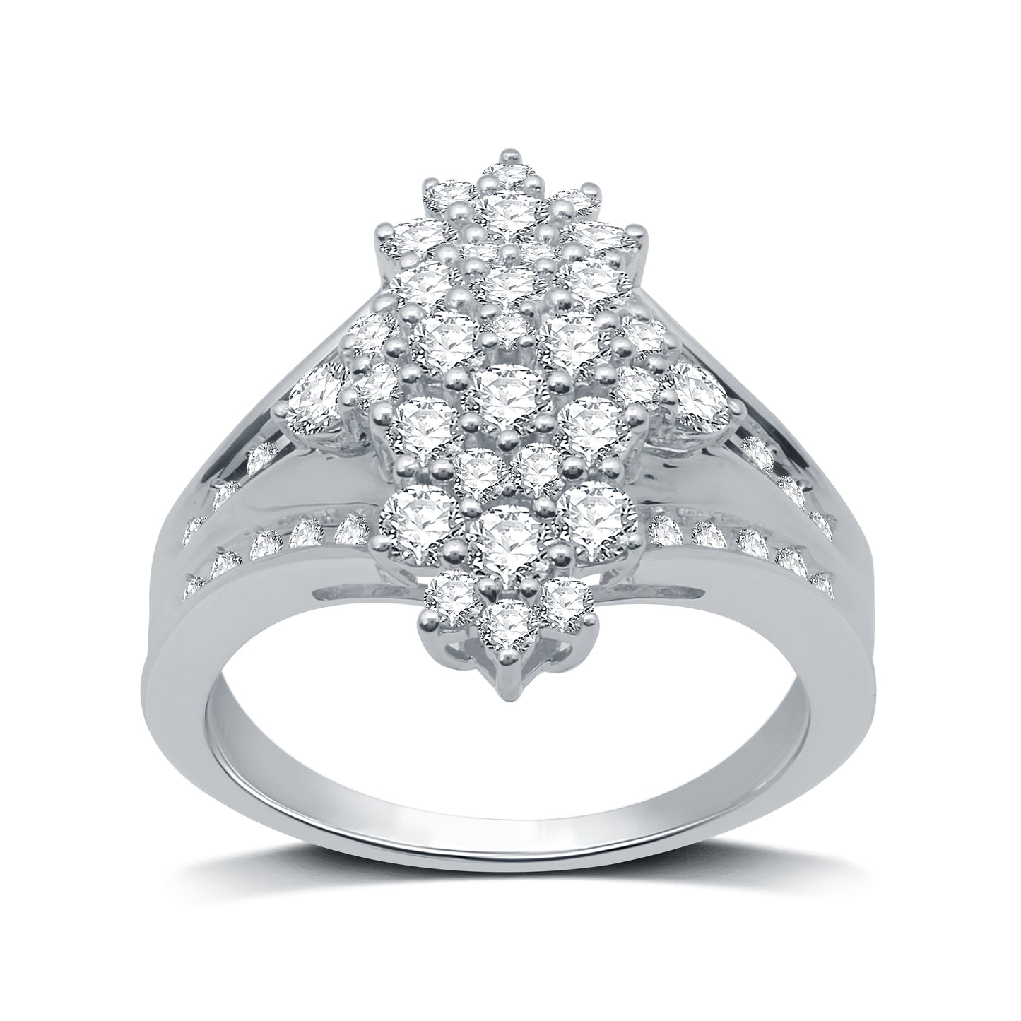 1 Cttw Lab Grown Diamond & .925 Sterling Silver Marquise Cluster Ring - Size 7