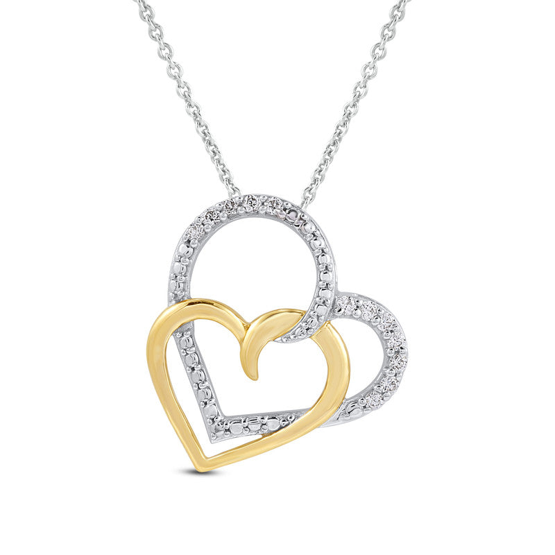1/10 Cttw Lab-Grown Diamond Double Heart Two-tone 14Kt Gold plated Sterling Silver Pendant Prestige Collection