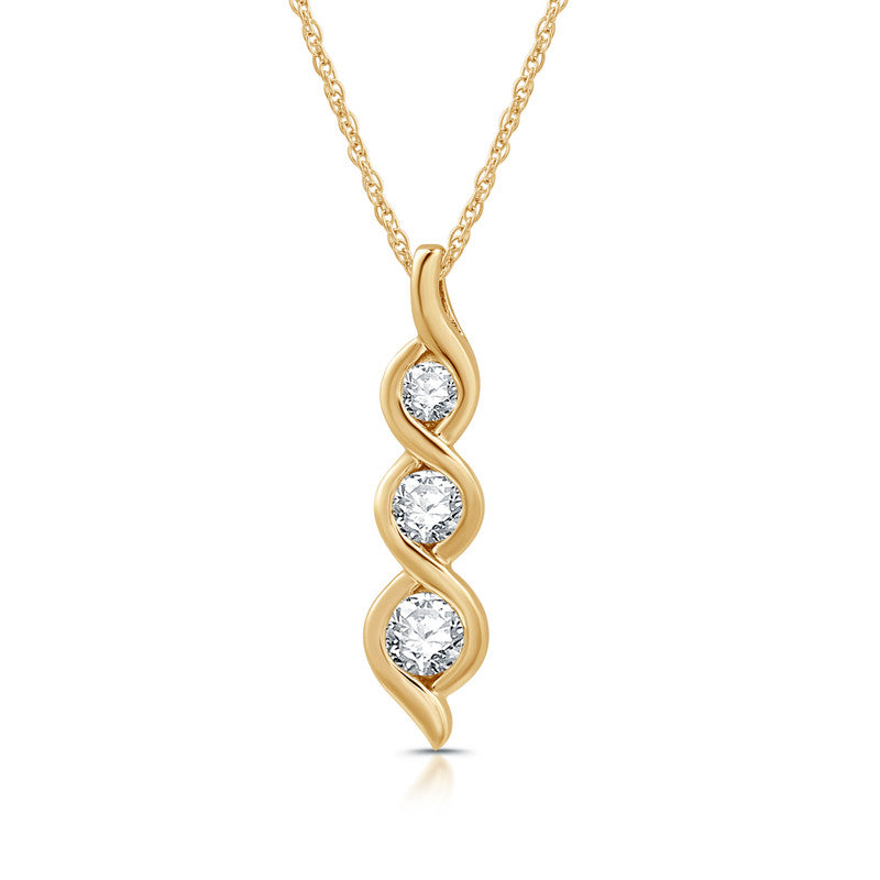 1/2 Cttw Lab-Grown Diamond 3-Stone 14Kt Gold plated Sterling Silver Pendant Prestige Collection