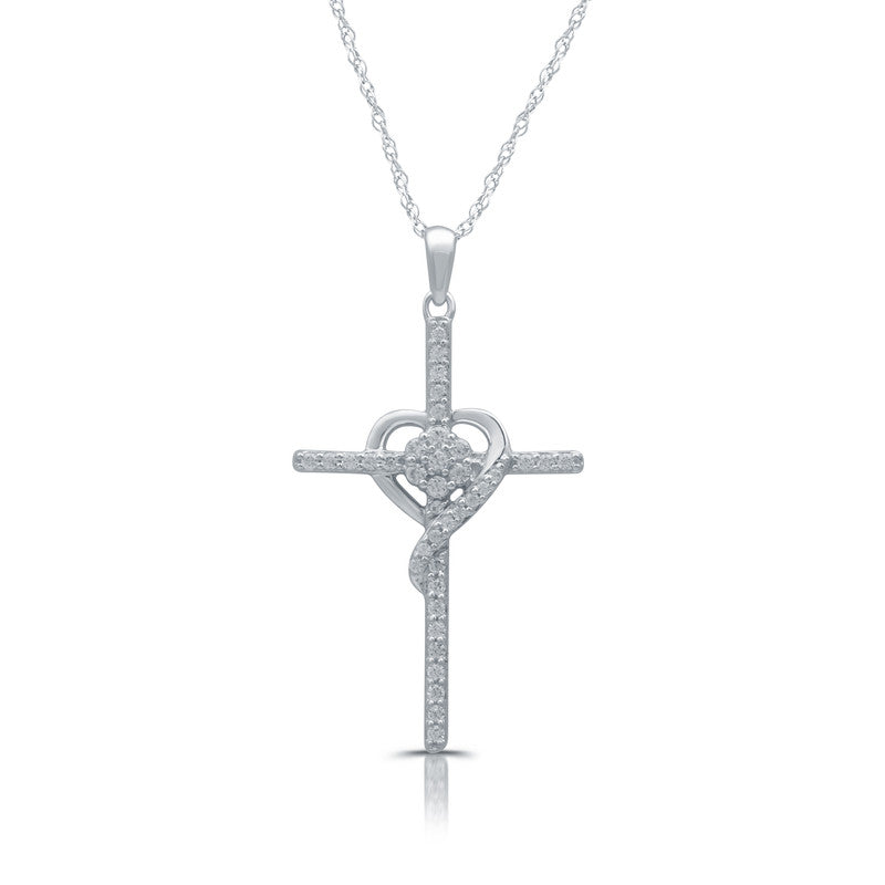 1/4 Cttw Lab-Grown Diamond Cross & Heart Sterling Silver Pendant Prestige Collection