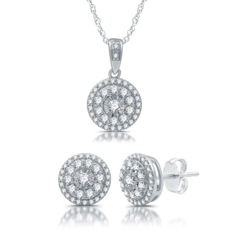1 Cttw Lab-Grown Round Diamond Pendant&Earring Set