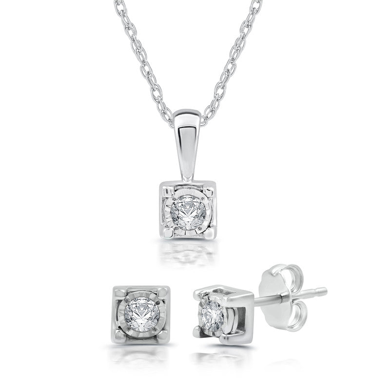 1/4 Cttw Created White Sapphire and Silver Princess Style Jewelry Set