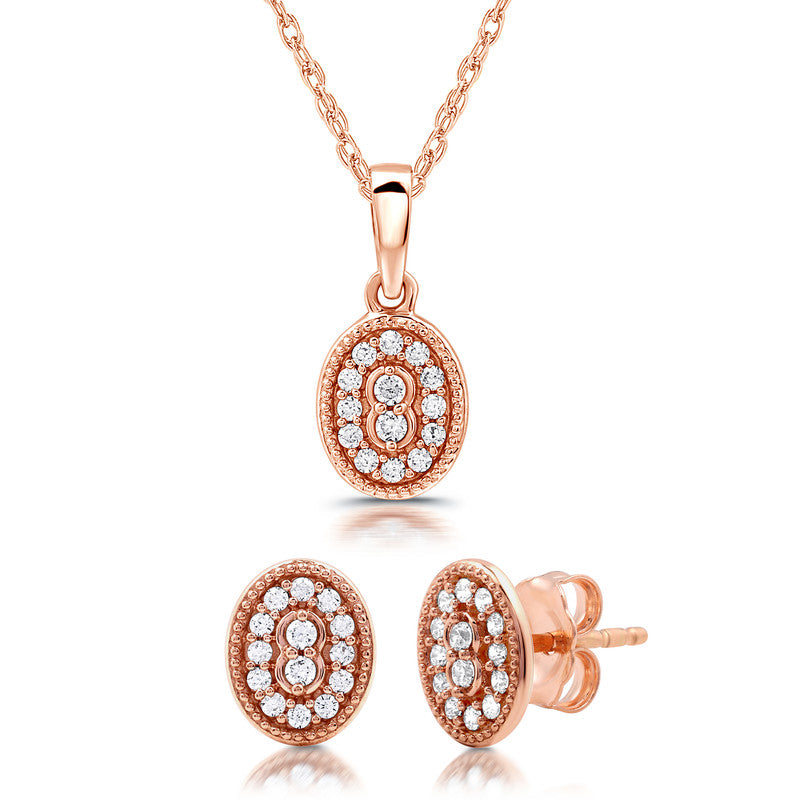 1/3 Cttw Lab-Grown Diamond Oval Pendant & Stud Set Rose Gold Plated Prestige Collection