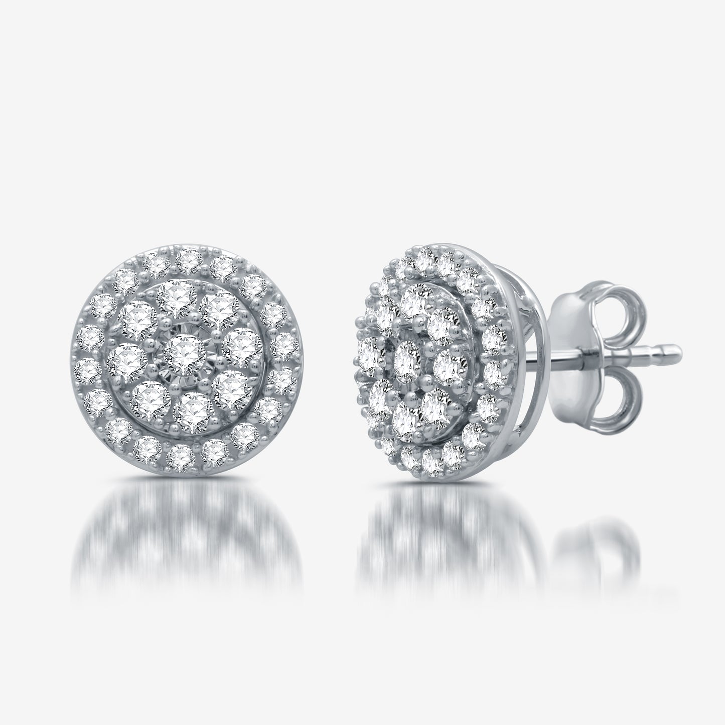 1 Cttw Diamond and Center Miracle Plate .925 Sterling Silver Round Stud Earrings