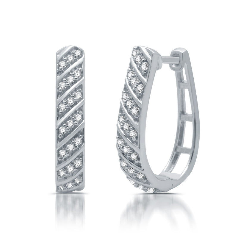 1/2 Cttw Diamond and Sterling Silver Hoop Earrings