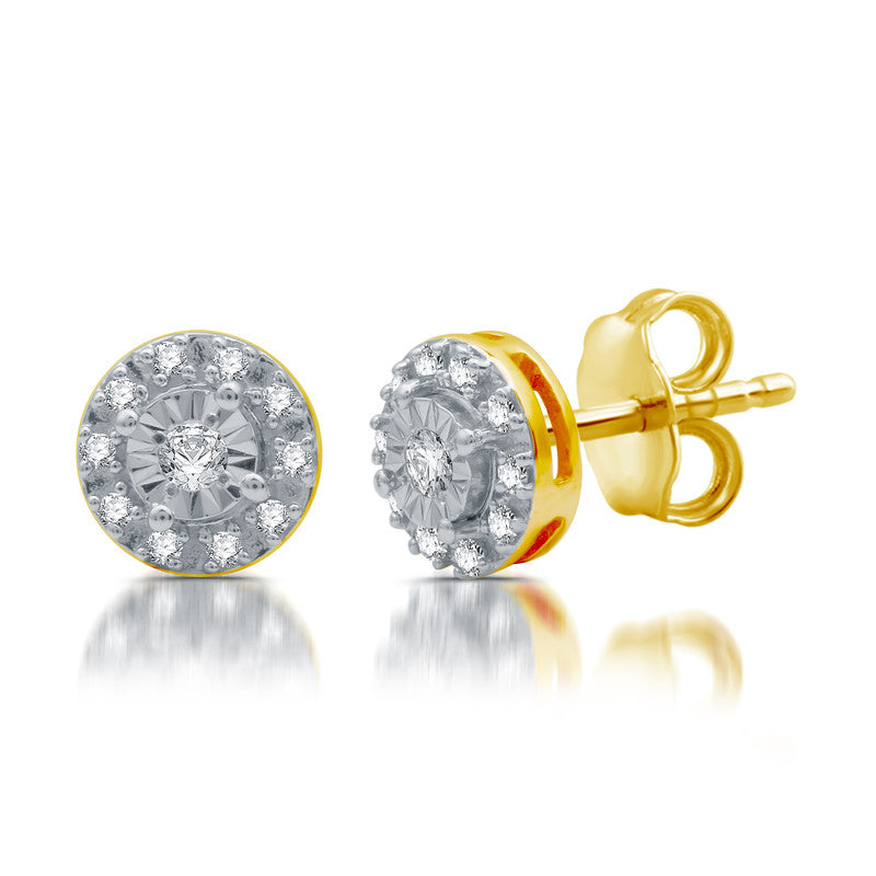 1/10 Cttw Diamond and Gold plated Silver Stud Earrings