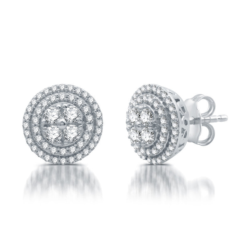 1 Cttw Diamond Round Sterling Silver Stud Earrings