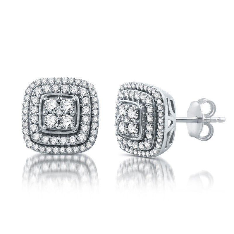 1Cttw Diamond Square Sterling Silver Stud Earrings