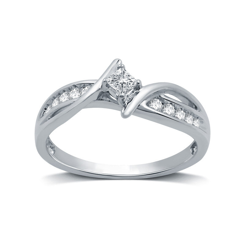 1/4 Cttw Diamond Princess Center Silver Ring -Sz 7