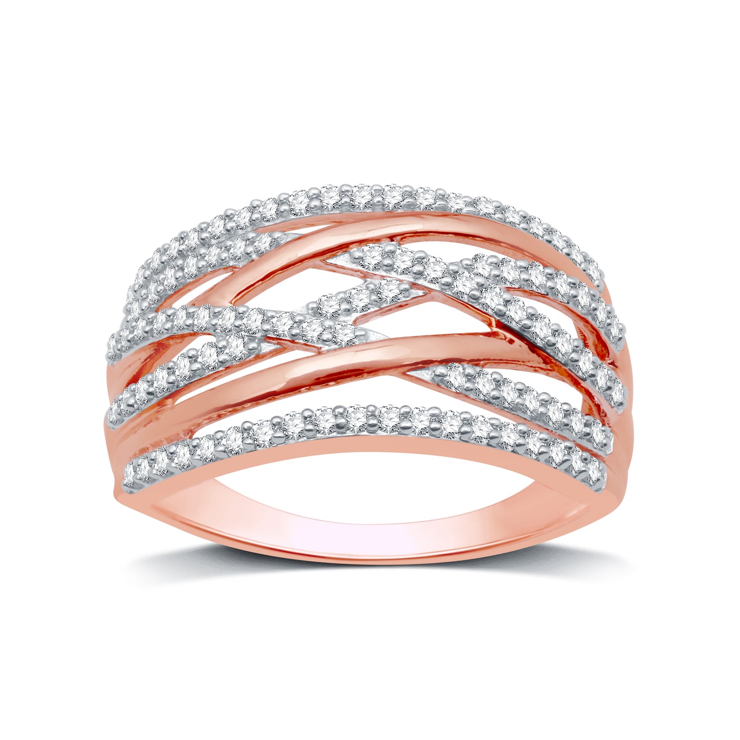 1/2 Cttw Diamond & 14K Rose Gold Plated 925 Sterling Silver Ring-Size 7