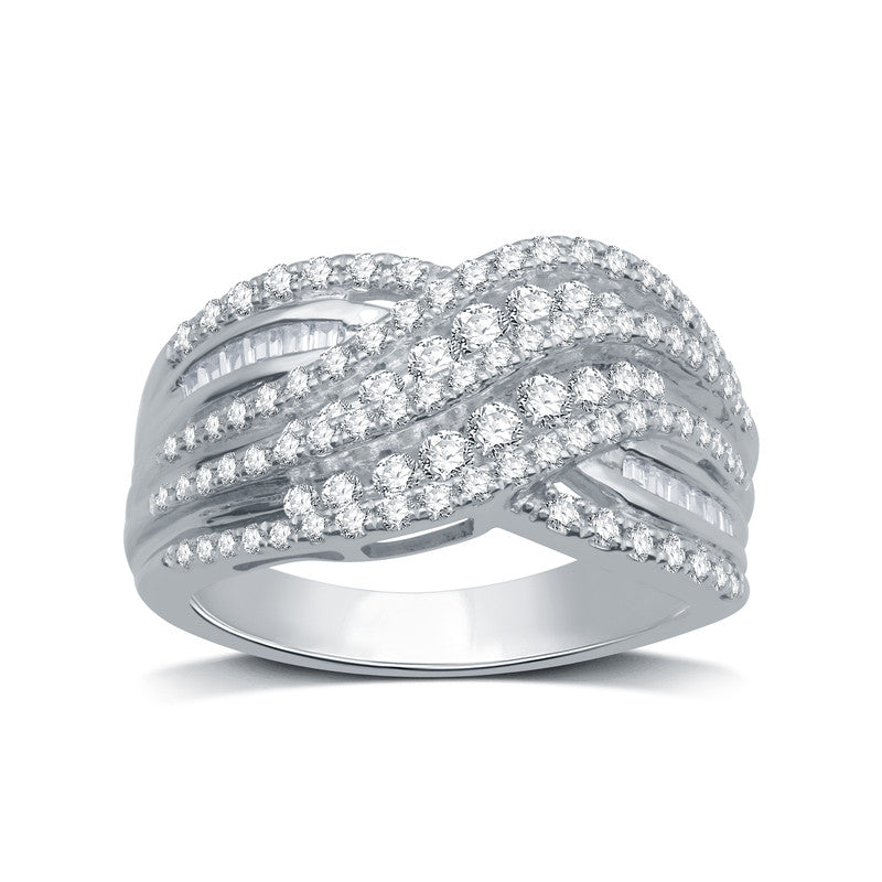 1 Cttw Diamond Criss Cross Silver Ring - Size 7