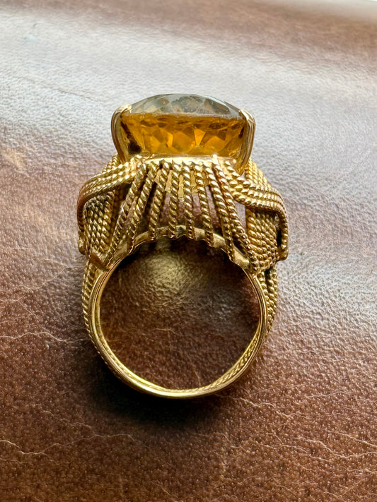 Vintage Cocktail Ring from our 'Eleanor Estate' Collection - citrine-like stone set in gold tone rope design