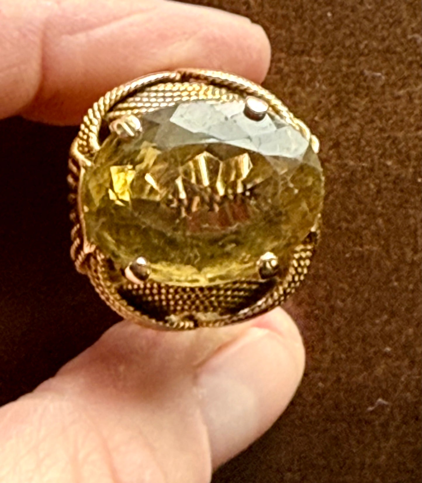 Vintage Cocktail Ring from our 'Eleanor Estate' Collection - citrine-like stone set in gold tone rope design