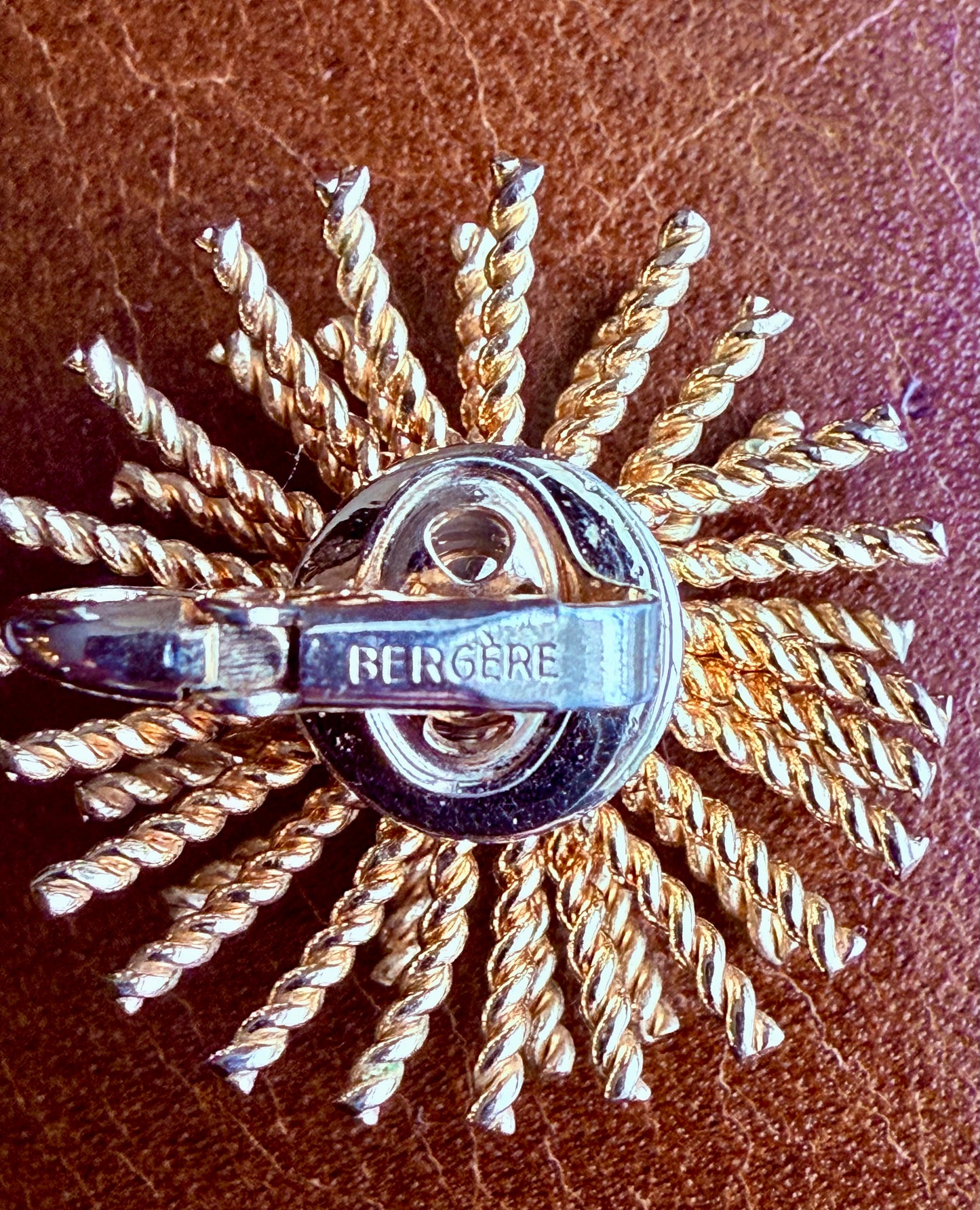 Bergère Vintage Signed Brilliant Sunburst Earrings and Pendant/Brooch Set