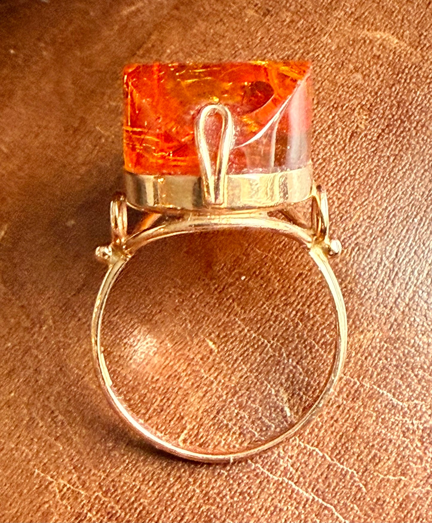 Vintage Baltic Amber and 14K Rose Gold Cocktail Ring