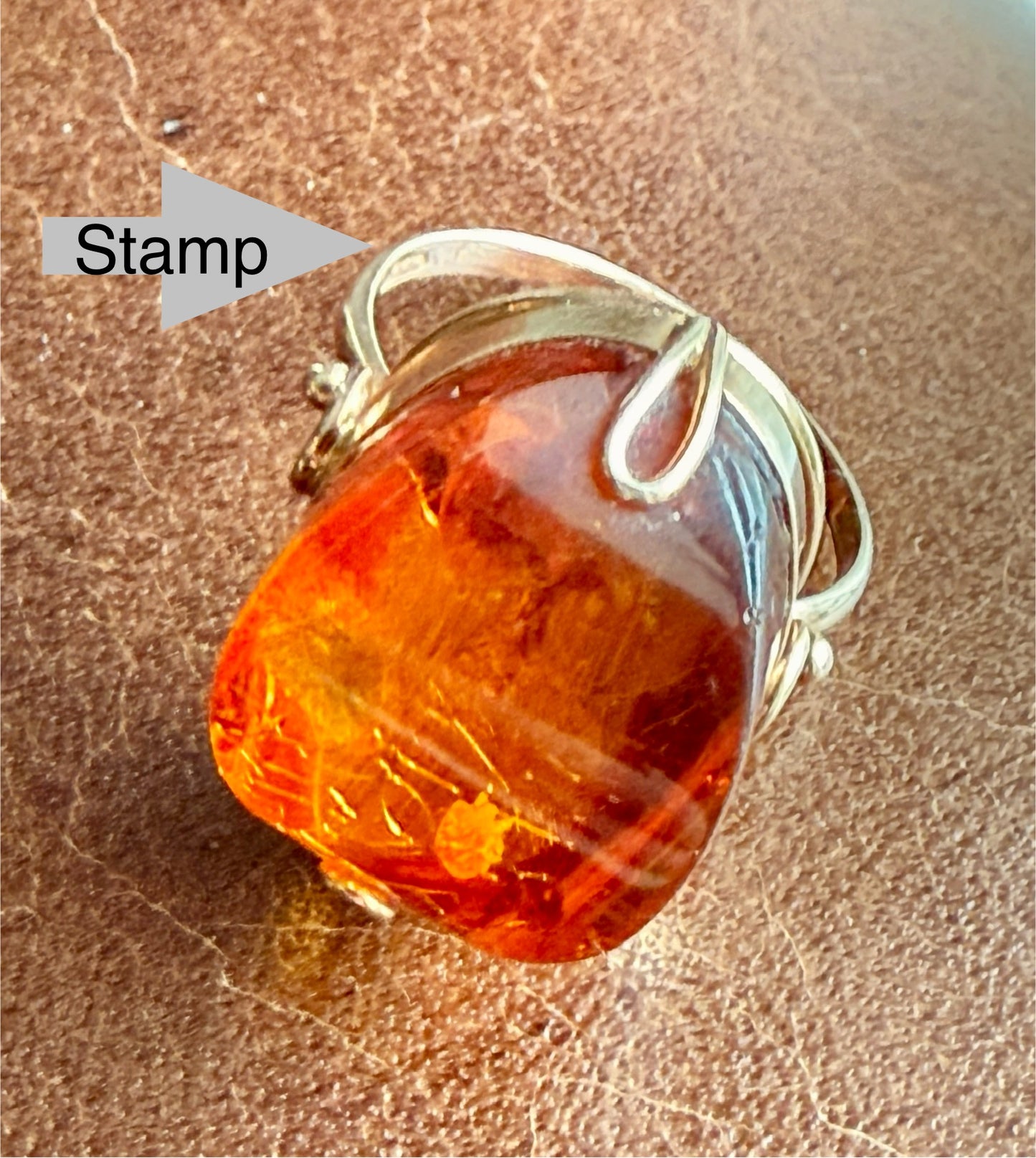 Vintage Baltic Amber and 14K Rose Gold Cocktail Ring