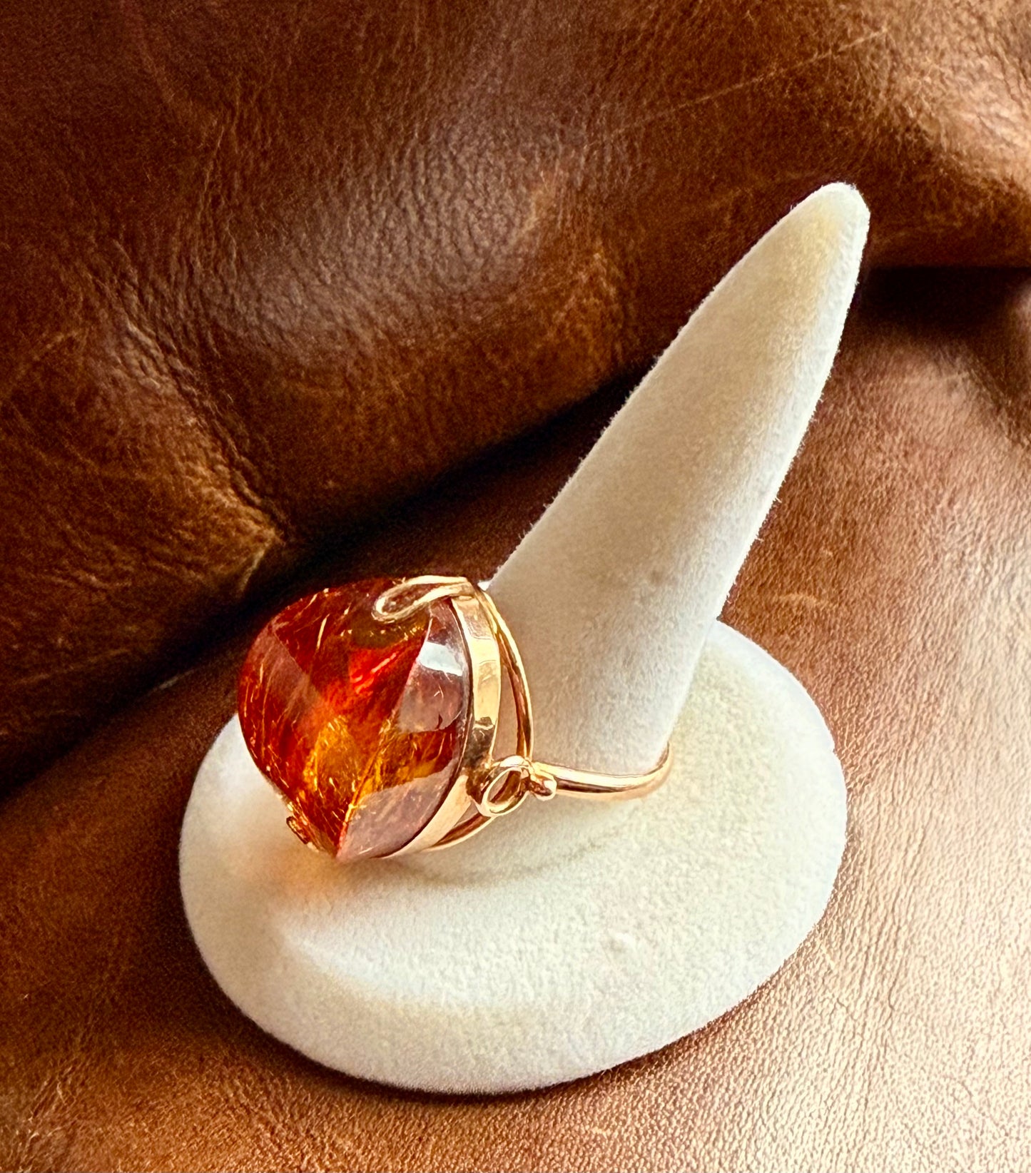 Vintage Baltic Amber and 14K Rose Gold Cocktail Ring
