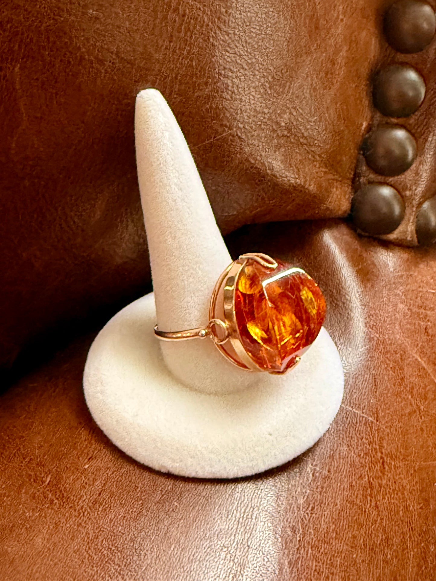 Vintage Baltic Amber and 14K Rose Gold Cocktail Ring