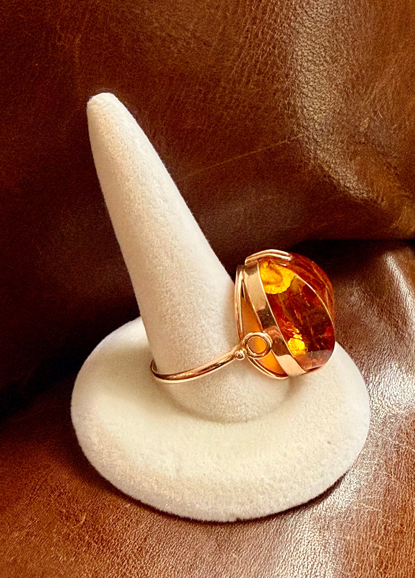 Vintage Baltic Amber and 14K Rose Gold Cocktail Ring