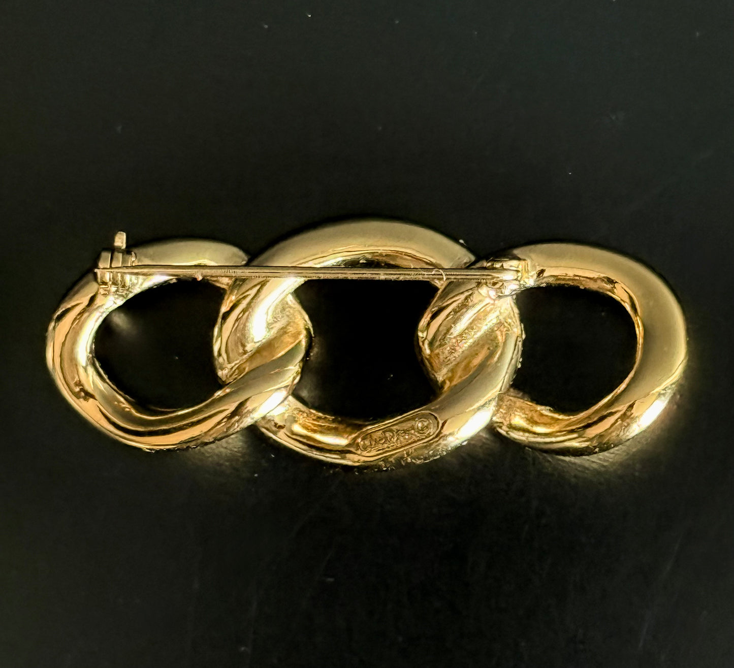 Christian Dior Vintage Interlocking Chain Link Brooch with Sparkling Rhinestone Accent