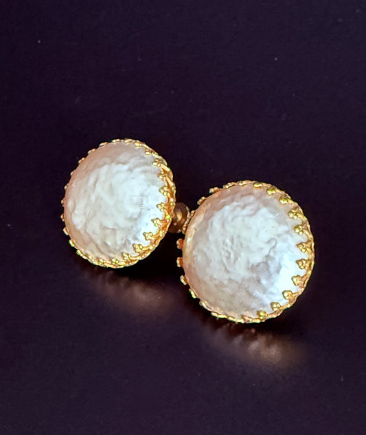 MIRIAM HASKELL Vintage Faux Pearl Screw Back Earrings 1" Diameter - SIGNED