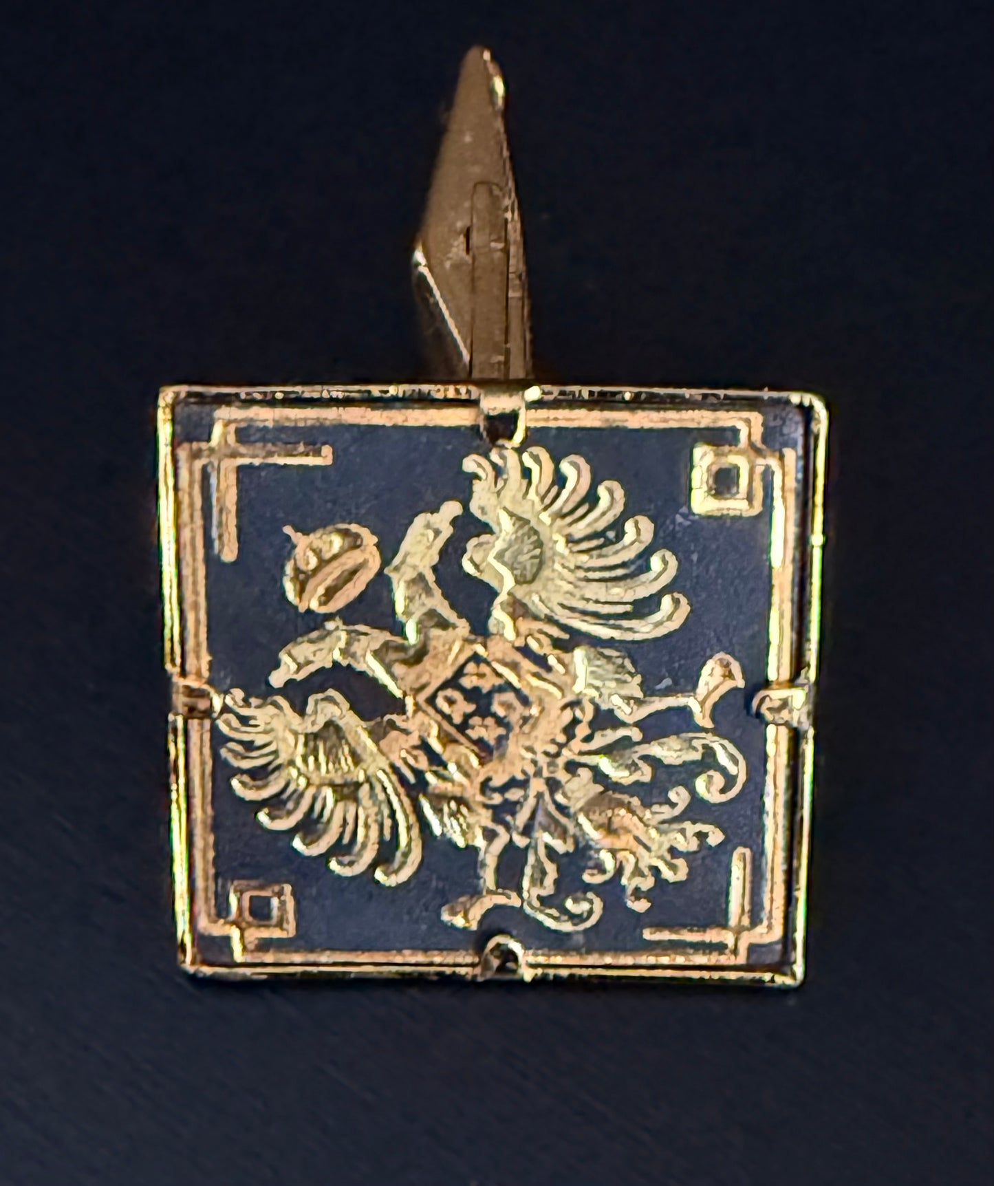 Vintage Gold Tone and Black Enamel Damascene Cufflinks - square