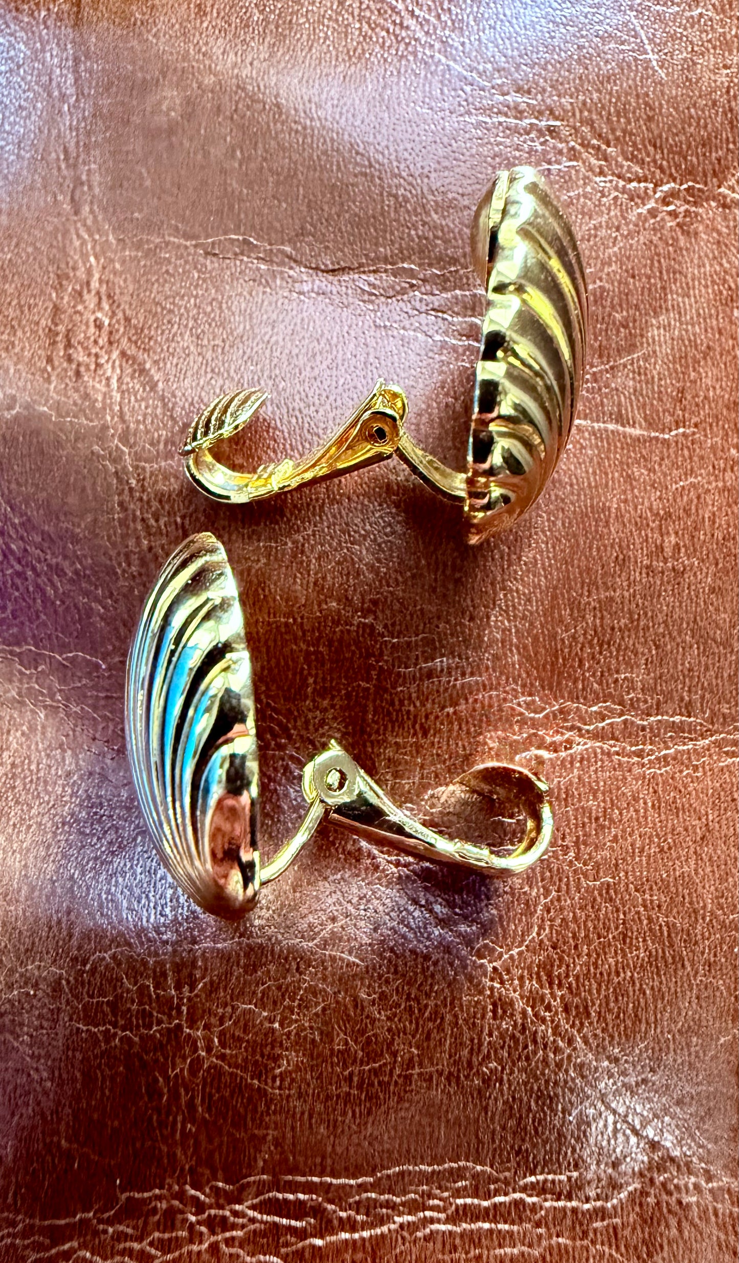 Vintage Gold Tone Seashell Clip On Earrings