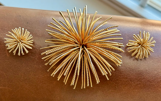 Bergère Vintage Signed Brilliant Sunburst Earrings and Pendant/Brooch Set