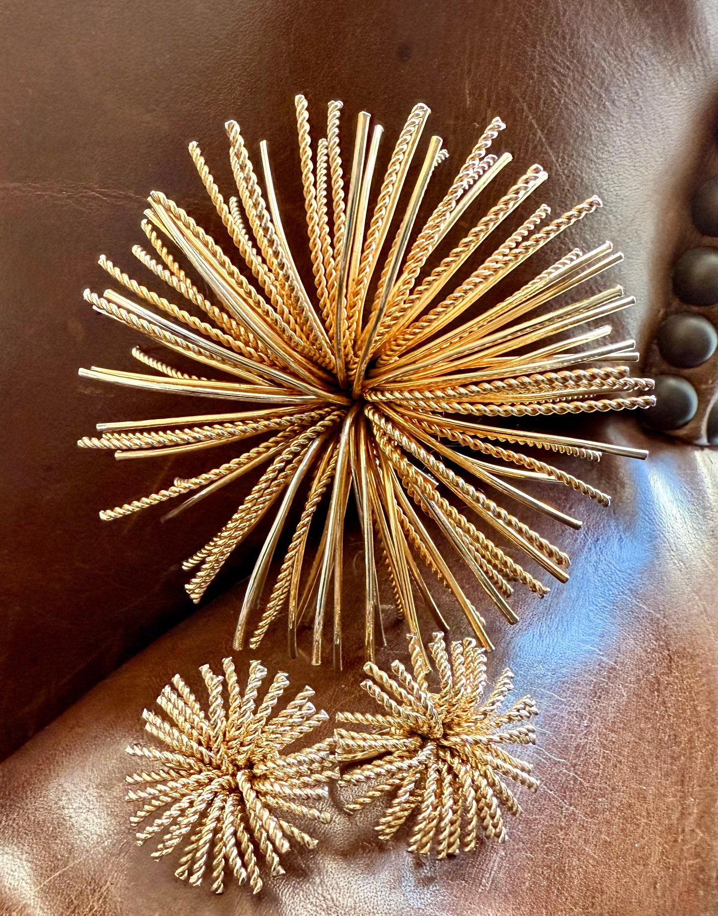 Bergère Vintage Signed Brilliant Sunburst Earrings and Pendant/Brooch Set