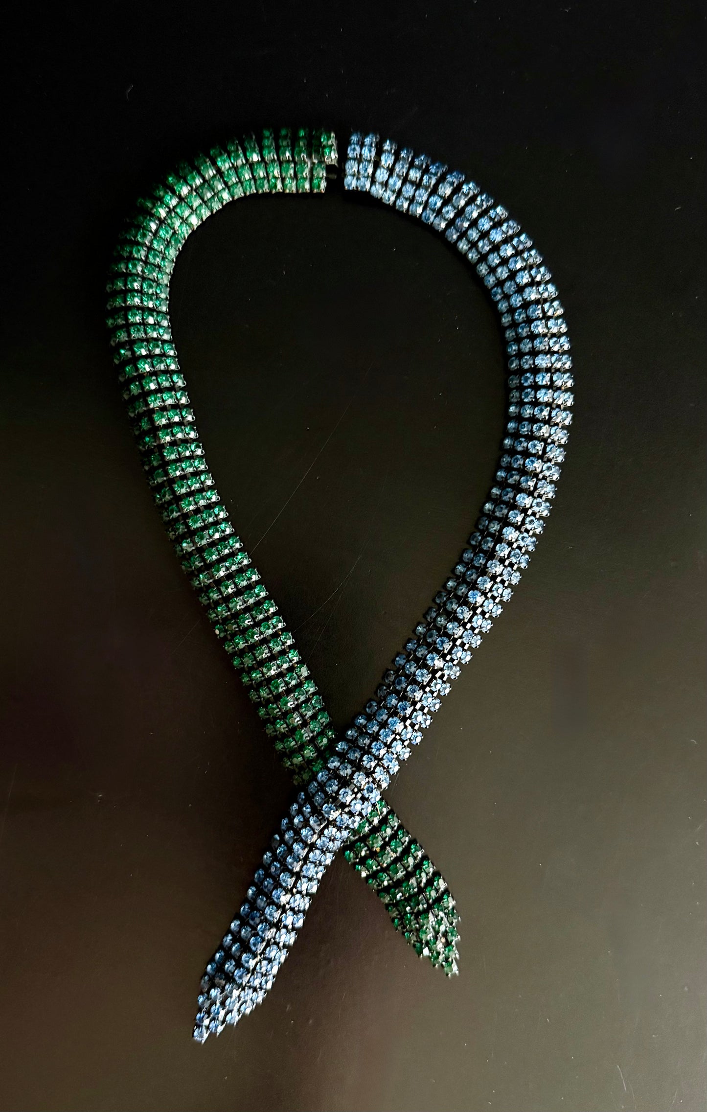 Dazzling Signed MARVELLA Vintage Blue and Green Rhinestone Choker Necklace
