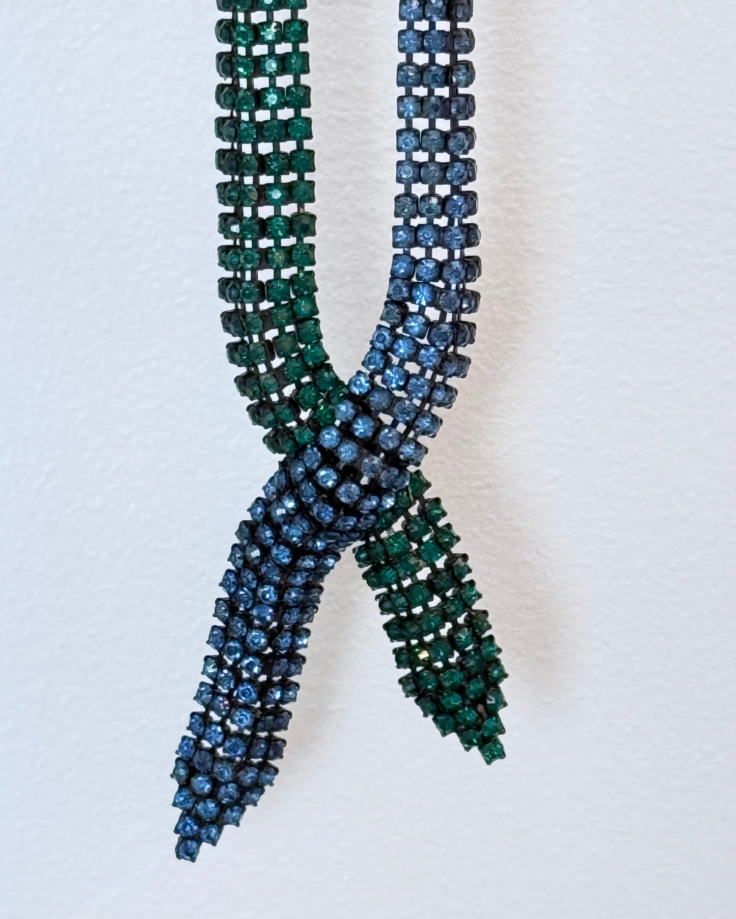 Dazzling Signed MARVELLA Vintage Blue and Green Rhinestone Choker Necklace