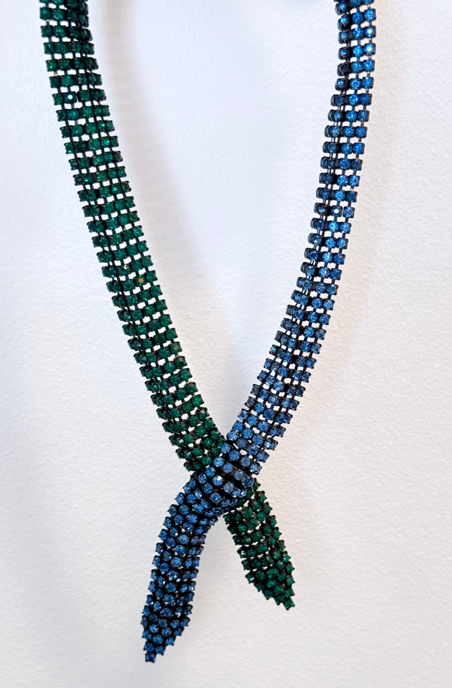 Dazzling Signed MARVELLA Vintage Blue and Green Rhinestone Choker Necklace